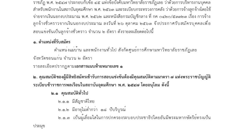 มหาวิทยาลัยราชภัฏเลย เปิดรับสมัครบุคคลเพื่อสอบแข่งขันเป็นลูกจ้างชั่วคราว (รายวัน)